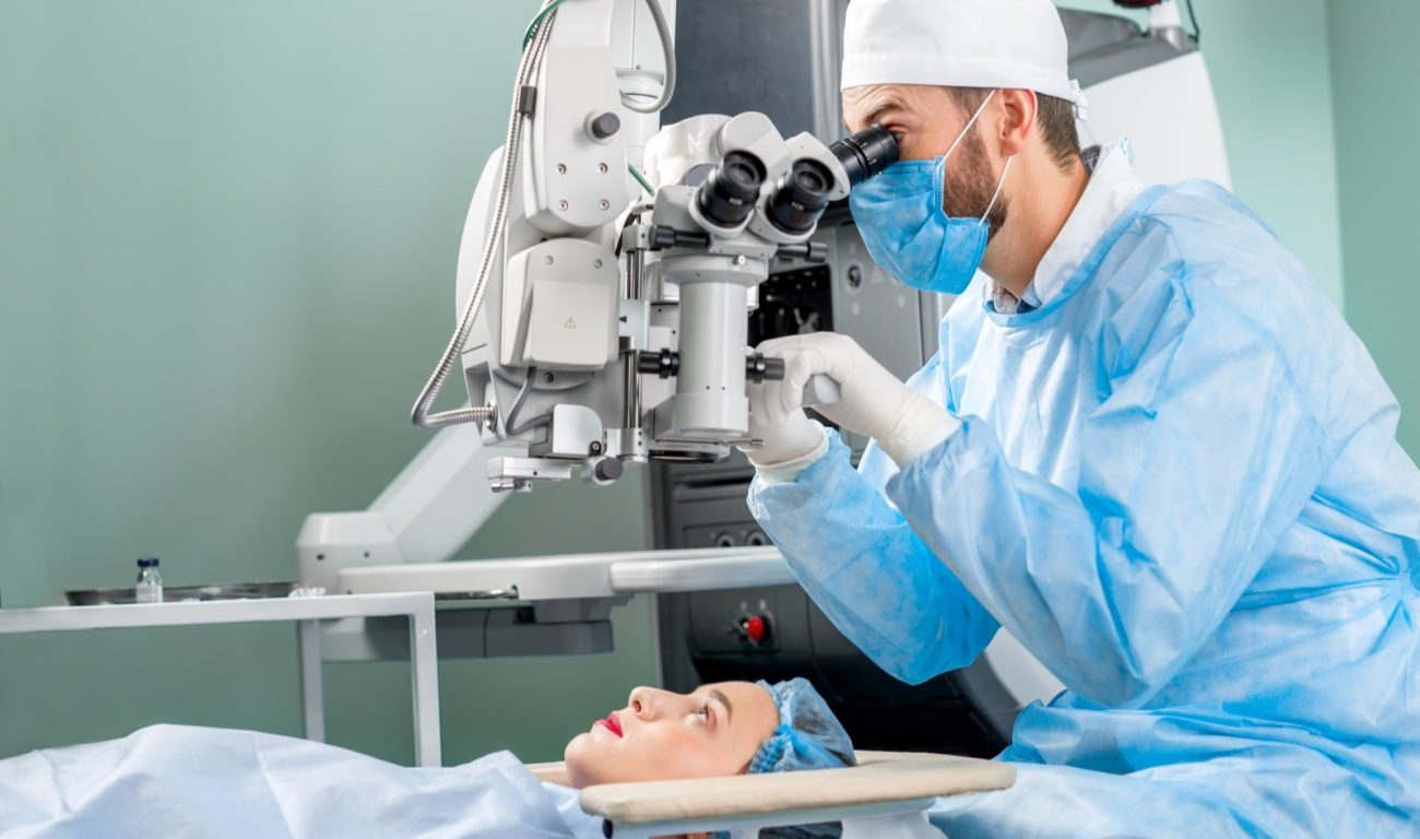 An optalmologist doing his job.